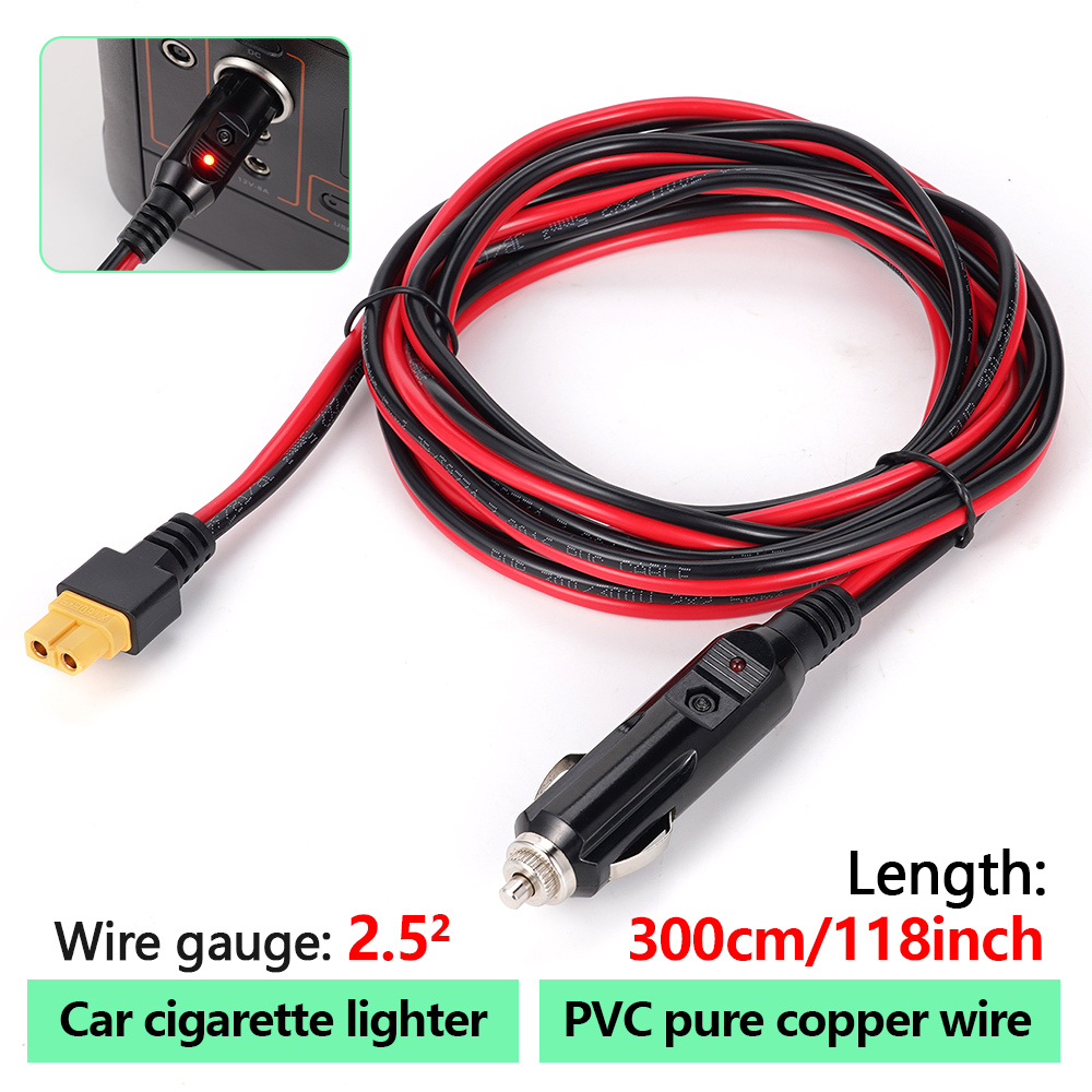 3M XT60 Connector Extension Cable พร้อมปลั๊กที่จุดบุหรี่ 10FT 14AWG ที่ชาร์จแบตในรถและสายอะแดปเตอร์ไปยังเครื่องกําเนิดไฟฟ้าพลังงานแสงอาทิตย์