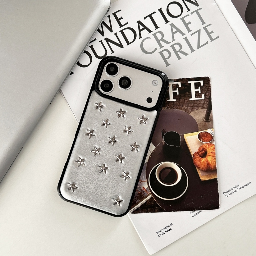 Stereoscopic Rivets Star Leather Phone Case for iPhone 17Pro Max i17 i16 16Pro Max Fashion Luxury Ca