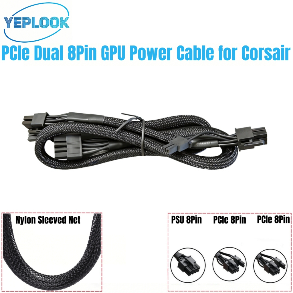 PCIe Dual 8Pin 6+2Pin Sleeved Net, สาย GPU สําหรับ Corsair CX850M, CX750M, CX650M, CX600M, CX550M, C