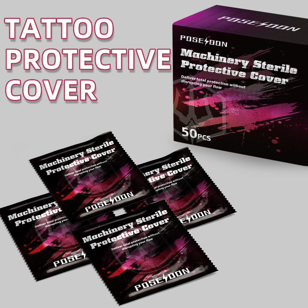 POSEIDON 50 ชิ้นกระเป๋าเครื่องสักแบบใช้แล้วทิ้ง,กระเป๋าป้องกันรอยสัก,ฝาครอบปากกาสัก,เคสปากกาสักสากล,การป้องกันปากกาสัก