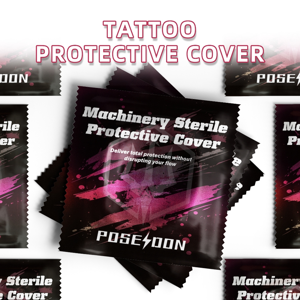 POSEIDON 50 ชิ้นกระเป๋าเครื่องสักแบบใช้แล้วทิ้ง,กระเป๋าป้องกันรอยสัก,ฝาครอบปากกาสัก,เคสปากกาสักสากล,การป้องกันปากกาสัก - รูปที่ 3