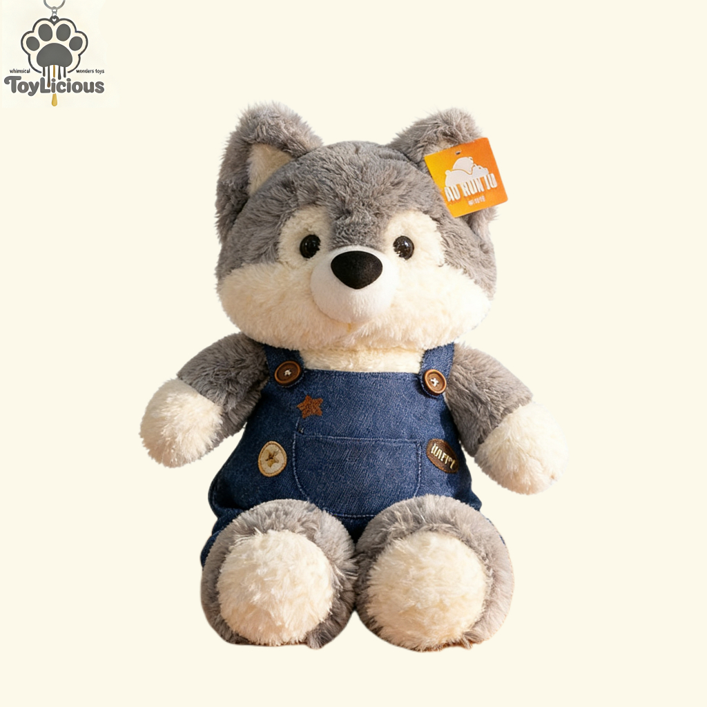 ToyLicious Running Little Fox Doll Doll, Cute Big Grey Wolf Plush Toy, Children Sleeping Pillow Doll