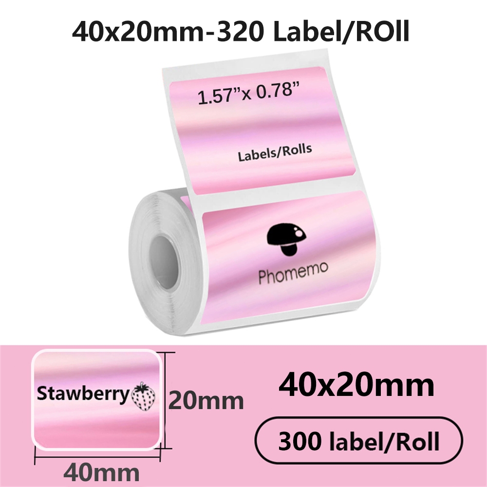 【ไม่ใช้ได้กับ NIIMBOT】 1Roll 40x20MM ใช้งานร่วมกับ Phomemo M110 M220 M200 Self-Adhesive Color Laser Thermal Paper, E210 P50 Detong P1 HPRT T20 MAKER