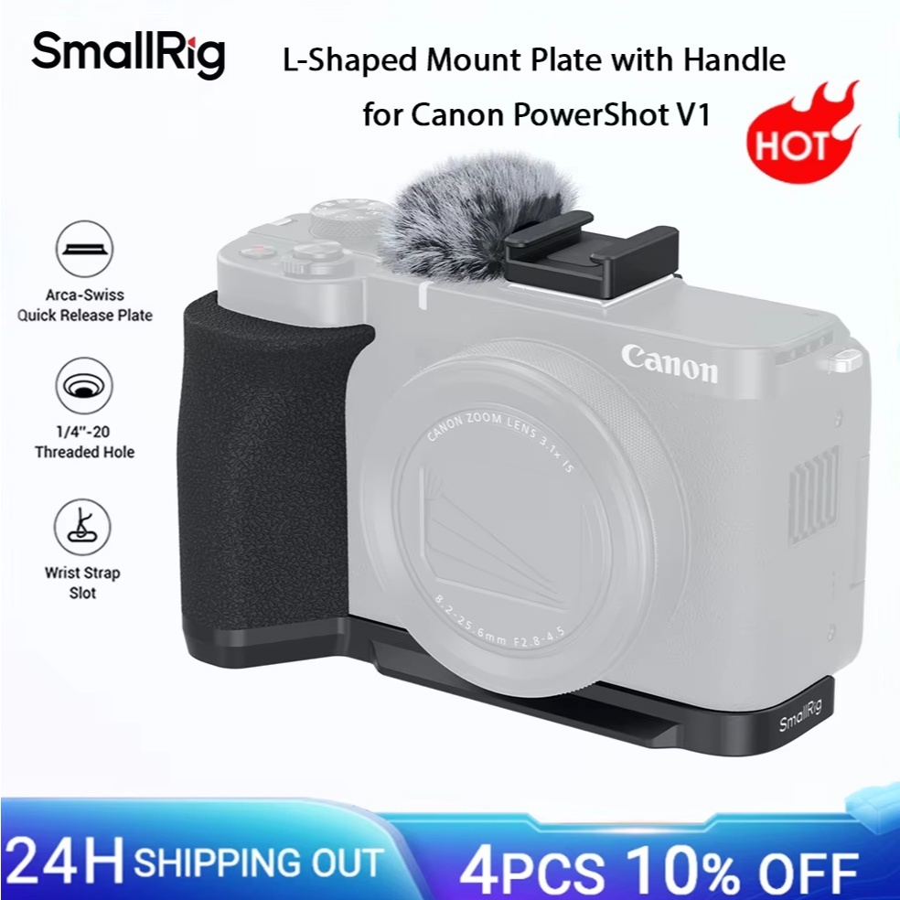 SmallRig L-Shaped Mount แผ่นสําหรับ Canon PowerShot V1, w Furry กระจกกระจกรองเท้าเย็น w Arca-Swiss Quick Release แผ่น