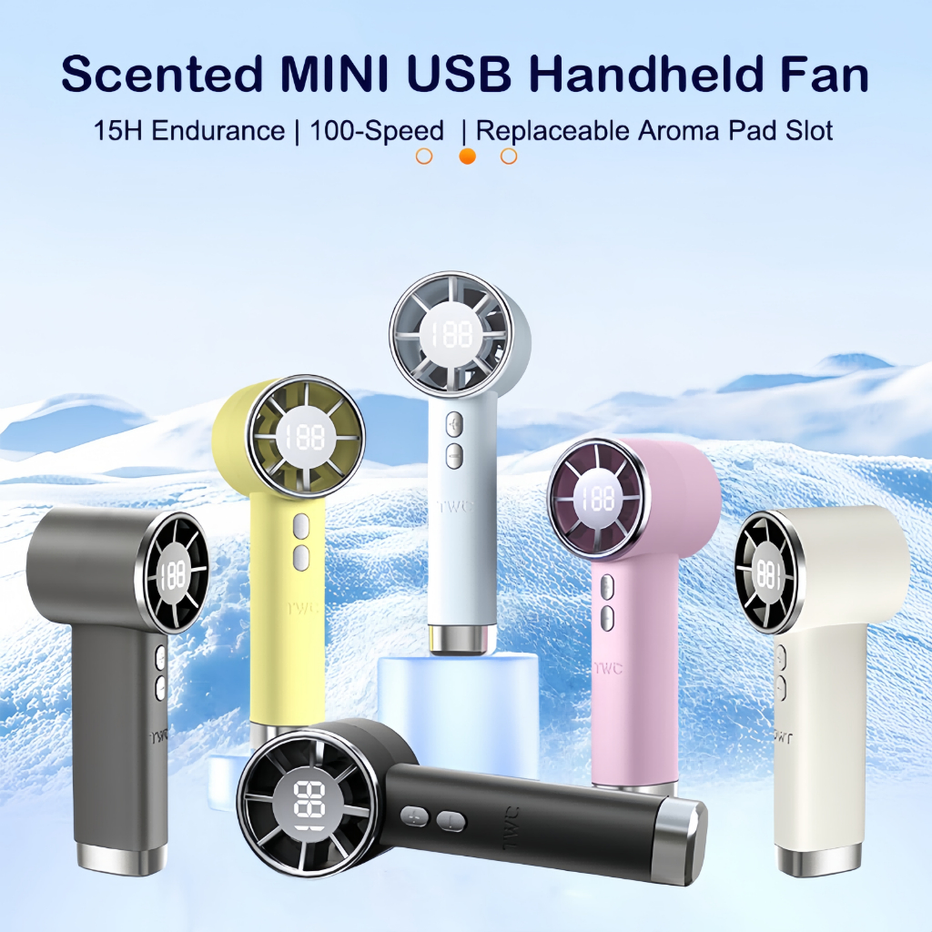 พัดลม ยูเอสบี ขนาดเล็กหอม 2026 พร้อมเชือกเส้นเล็ก | Turbo Airflow พร้อมมอเตอร์ 5 ใบมีด| 3000มะห์ ชาร์จใหม่ได้| คูลลิ่งสําหรับการเดินทางสํานักงานและบ้าน