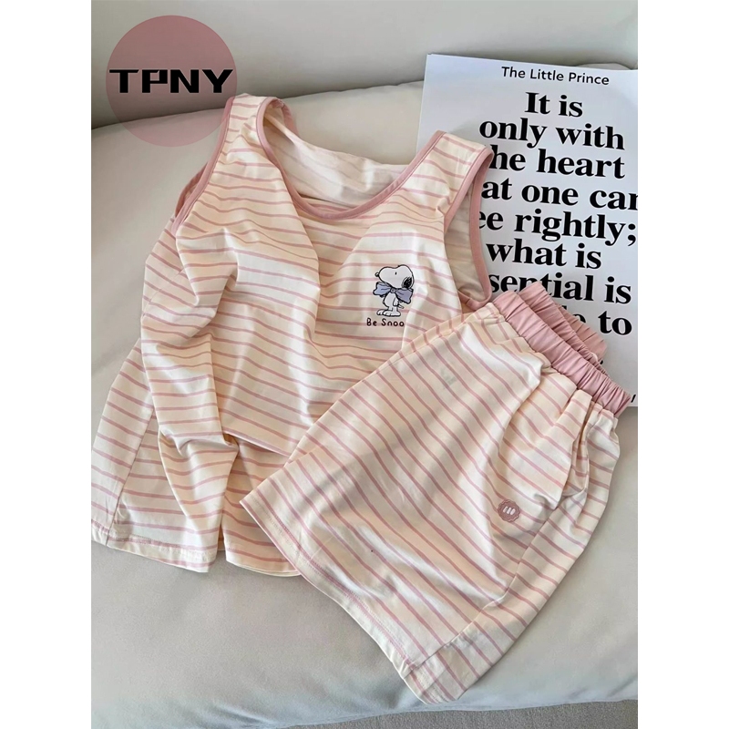 [TPNY] FASHION LOUNGEWEARเสื้อกั๊คลายการ์ตูนน่ารัก มาพร้อมบราในตัว ชุดลำลองสำหรับผู้หญิง