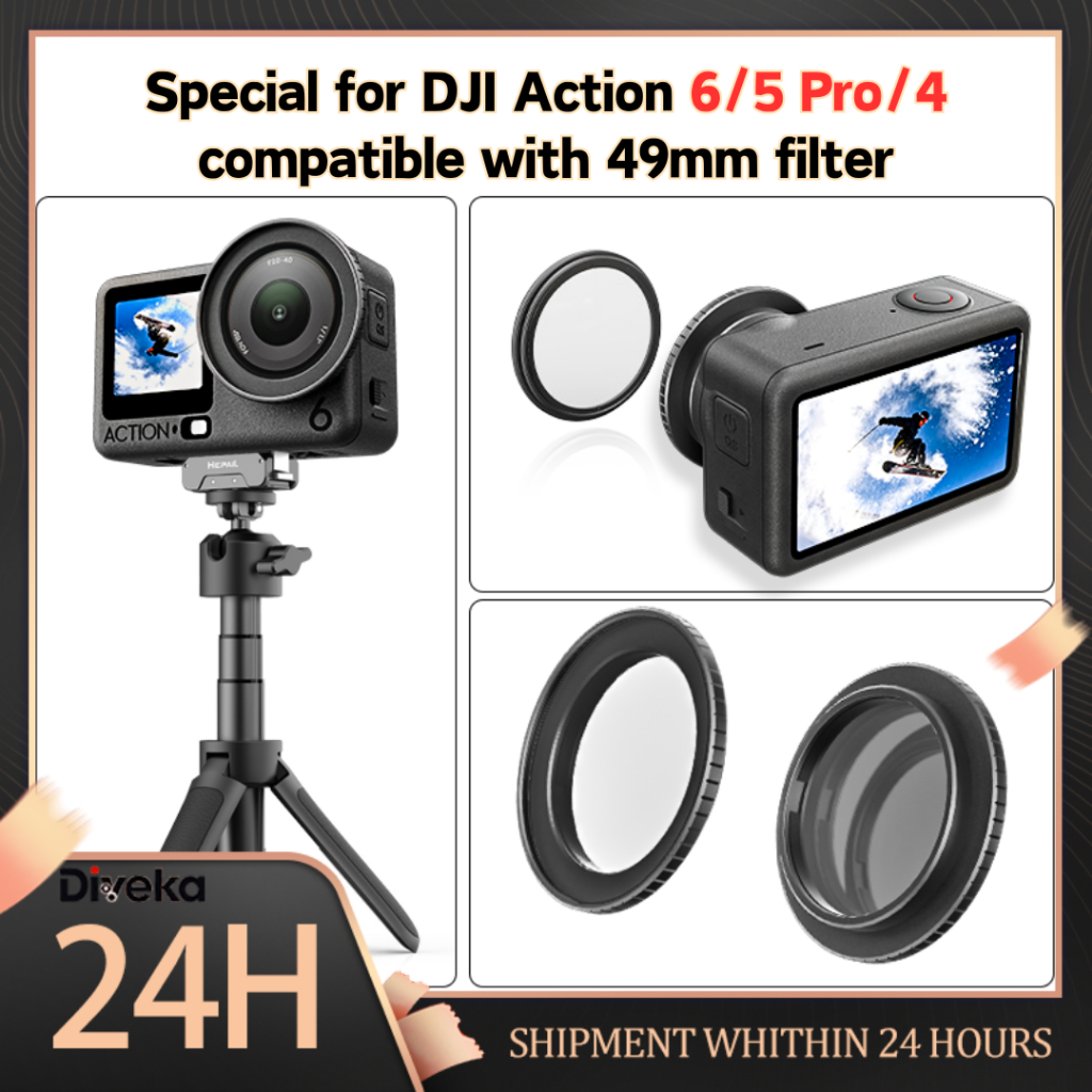 49 มม.เลนส์กรองอะแดปเตอร์แหวนสําหรับ DJI Osmo Action 6/5Pro/4 กล้องผู้ถือตัวกรองโลหะสําหรับ DJI Osmo Action 6 อุปกรณ์เสริม