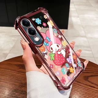YBD สําหรับ Vivo Y31 5G Y21D 4G Y19S Y29 5G Y04 Y29S Y19E Y29 T4X 5G Anti-drop ป้องกันกระต่ายน่ารักสตรอเบอร์รี่ใสเคสโทรศัพท์
