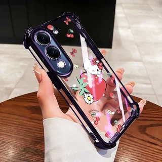 YBD สําหรับ Vivo Y31 5G Y21D 4G Y19S Y29 5G Y04 Y29S Y19E Y29 T4X 5G Anti-drop ป้องกันกระต่ายน่ารักสตรอเบอร์รี่ใสเคสโทรศัพท์