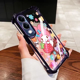 YBD สําหรับ Vivo Y31 5G Y21D 4G Y19S Y29 5G Y04 Y29S Y19E Y29 T4X 5G Anti-drop ป้องกันกระต่ายน่ารักสตรอเบอร์รี่ใสเคสโทรศัพท์
