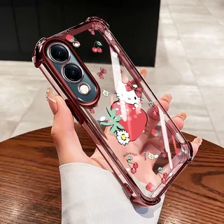 YBD สําหรับ Vivo Y31 5G Y21D 4G Y19S Y29 5G Y04 Y29S Y19E Y29 T4X 5G Anti-drop ป้องกันกระต่ายน่ารักสตรอเบอร์รี่ใสเคสโทรศัพท์