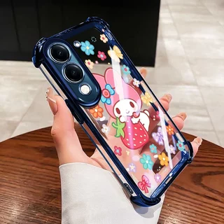 YBD สําหรับ Vivo Y31 5G Y21D 4G Y19S Y29 5G Y04 Y29S Y19E Y29 T4X 5G Anti-drop ป้องกันกระต่ายน่ารักสตรอเบอร์รี่ใสเคสโทรศัพท์