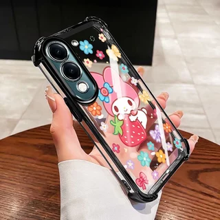 YBD สําหรับ Vivo Y31 5G Y21D 4G Y19S Y29 5G Y04 Y29S Y19E Y29 T4X 5G Anti-drop ป้องกันกระต่ายน่ารักสตรอเบอร์รี่ใสเคสโทรศัพท์