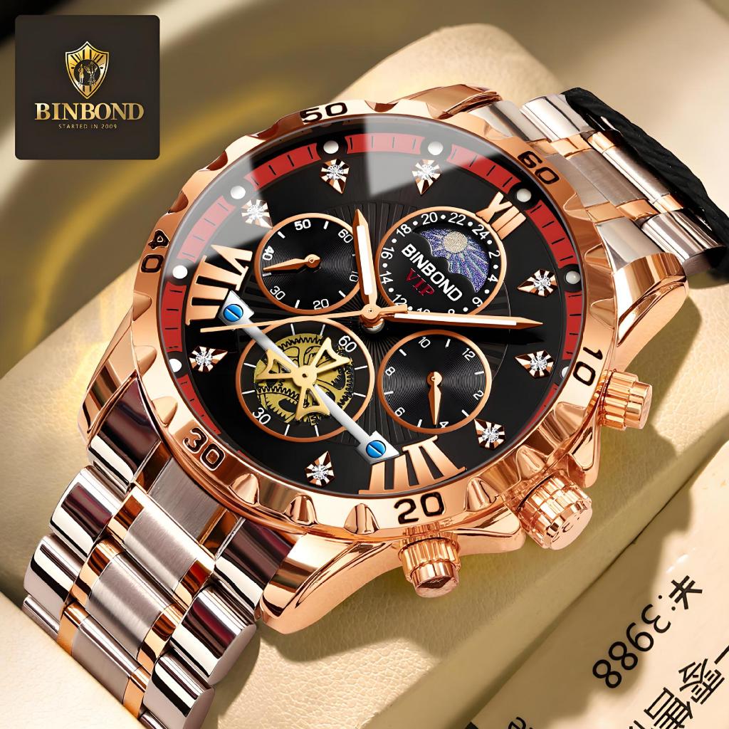 นาฬิกาผู้ชายของแท้ High-end ธุรกิจเหล็ก กันน้ํา Luminous Flywheel แฟชั่นควอตซ์ ของขวัญ W177