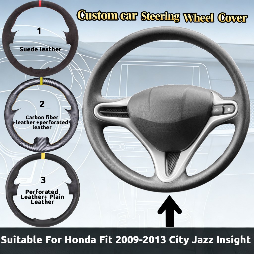 Custom Hand-Sewn พวงมาลัยรถสําหรับ Honda Fit 2009-2013 City Jazz Insight ไมโครไฟเบอร์/Suede/คาร์บอนไฟเบอร์หนัง Anti-slip Breathable พวงมาลัยอัตโนมัติฝาครอบป้องกัน
