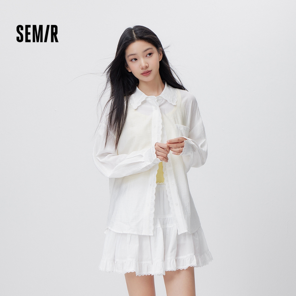 เสื้อยาว Semir สำหรับผู้หญิง ทำจากผ้าลินินเหมือนเนื้อลูกไม้ ขนาดใหญ่ สวมใส่ง่ายในฤดูใบไม้ผลิ