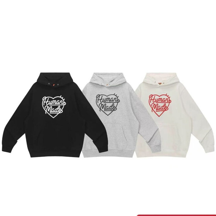 HUMAN MADE 25SS Heart Pattern พิมพ์ผู้ชายผู้หญิงเสื้อกันหนาวมีฮู้ด