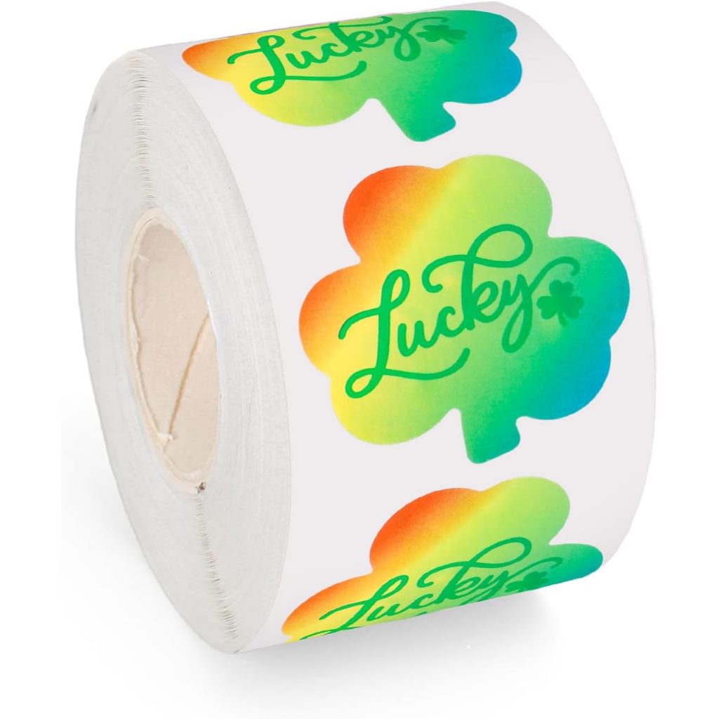 เซนต์. Patricks Day Shamrock สติกเกอร์ม้วนเลเซอร์ Rainbow Gradient Lucky Clover Seal Holographic กัน