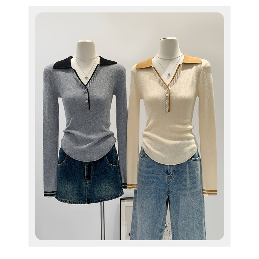 เสื้อสเวตเตอร์ปกสีตัดกัน98686