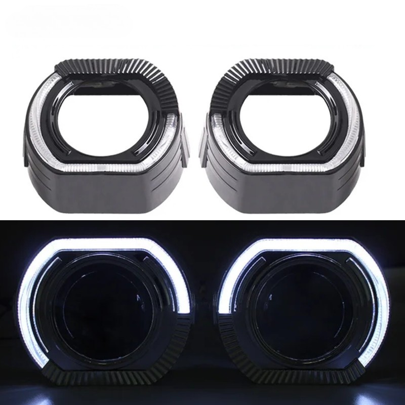 3 นิ้วสีดําเงิน Shrouds ฝาครอบ LED Angel Eyes สําหรับ Koito Q5 Hella Bixenon Hid โปรเจคเตอร์เลนส์เชลล์ไฟหน้ารถ