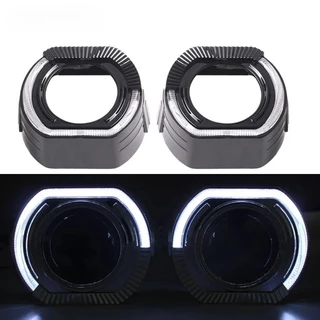 3 นิ้วสีดําเงิน Shrouds ฝาครอบ LED Angel Eyes สําหรับ Koito Q5 Hella Bixenon Hid โปรเจคเตอร์เลนส์เชลล์ไฟหน้ารถ
