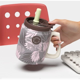 BLOOMMARK 800ML ความจุขนาดใหญ่ฟางกระติกน้ําร้อนถ้วย 316L สแตนเลสถ้วยน้ําสํานักงาน All-Match การออกแบบสูงเหมาะสําหรับ Peck เดสก์ท็อปขวดน้ํา