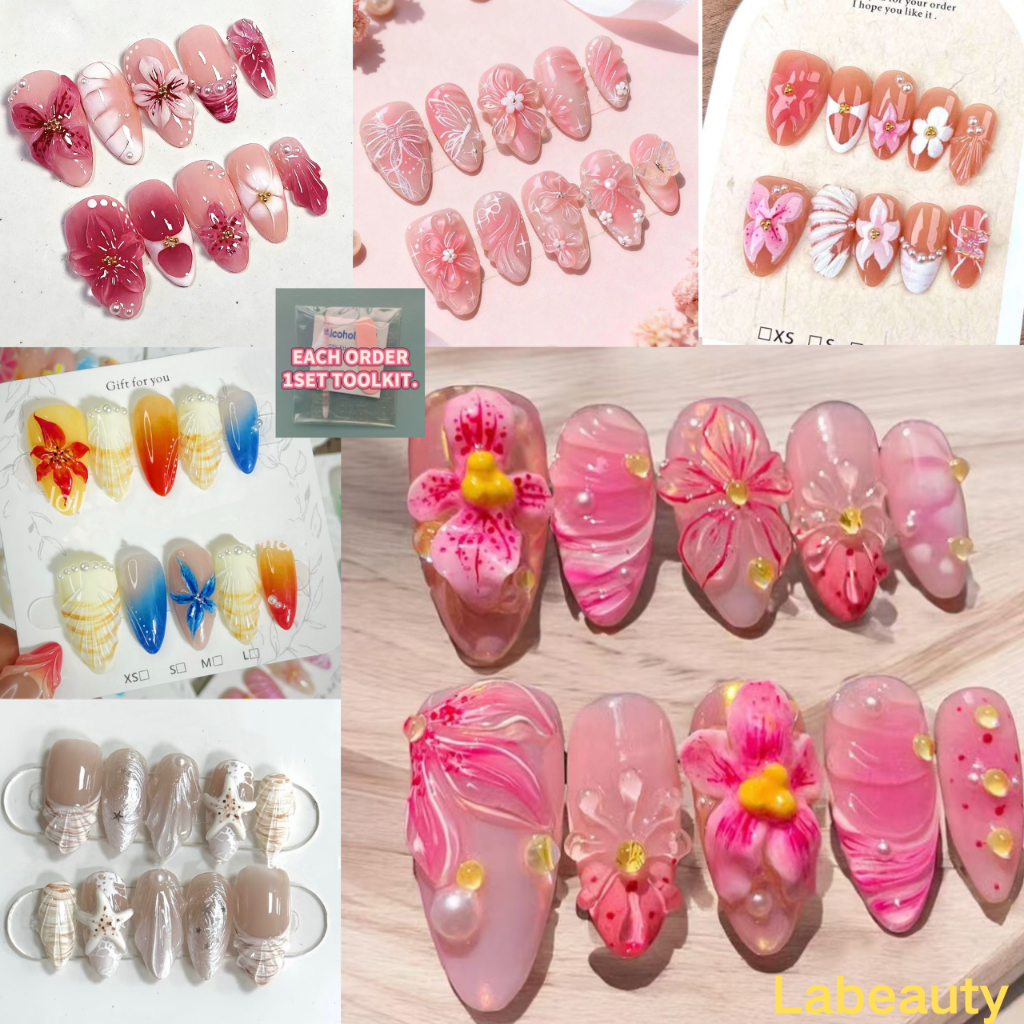 ทําด้วยมือ ประดิษฐ์กดบนเล็บรักหวานคริสตัลส่องไฟเล็บปลอมชุดนํามาใช้ใหม่ที่ถอดออกได้