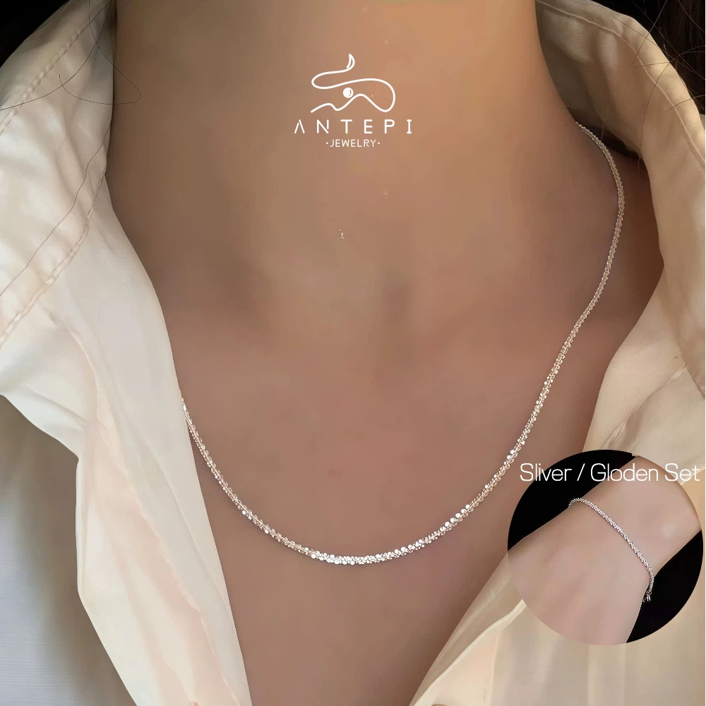 เอทีพี ส925 ชุดสร้อยข้อมือกระแทก ไม่จํากัดเพศ ประกาย·สแตนเลส ปลอกคอสไตล์เรียบง่าย ชุดสร้อยคอและสร้อยข้อมือสําหรับผู้หญิงและผู้ชาย