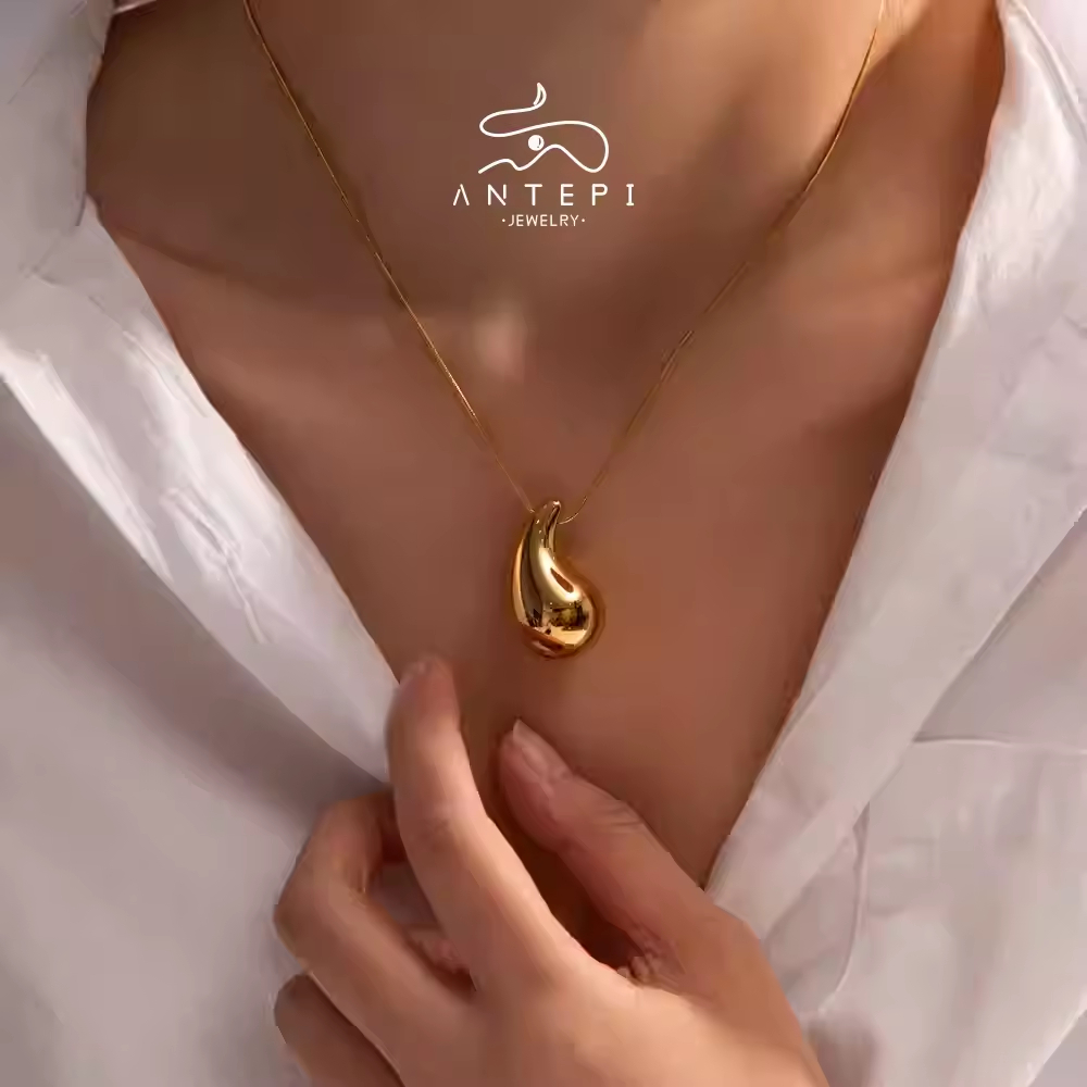 ATP สร้อยคอจี้ทรงหยดน้ําชุบ 18K · โซ่สไตล์พังก์หยดน้ําสแตนเลสกันน้ํา