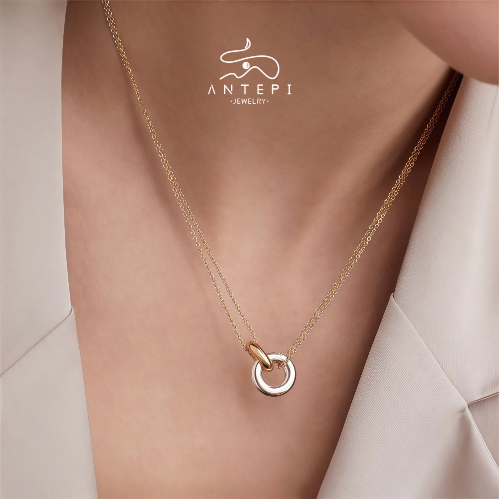 ATP 2 ชั้น Minimalism วงกลมจี้สร้อยคอ · สร้อยคอโลหะผสม Electroplate สําหรับสวมใส่ทุกวัน