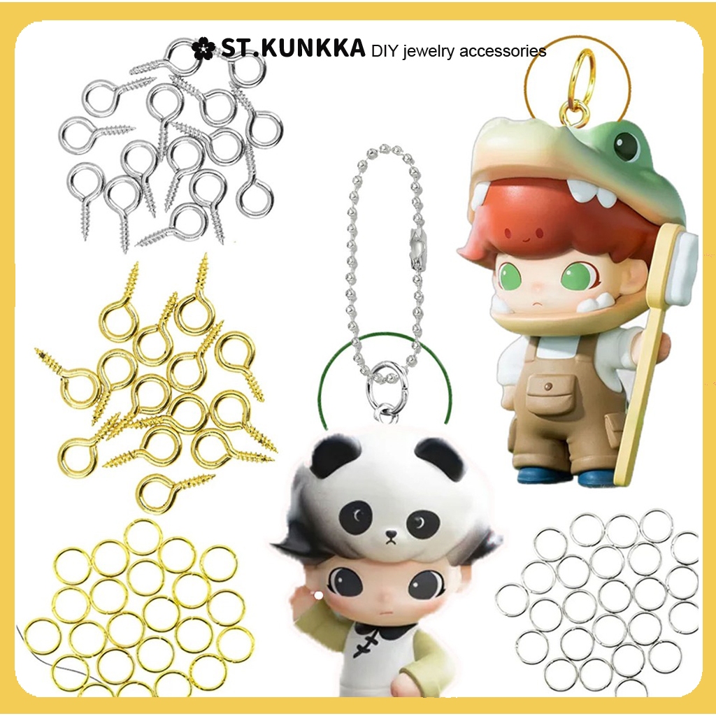 ST.KUNKKA  200 ชิ้น สกรู,ห่วงกลม  ตะขอสกรู ขนาดเล็ก ห่วงเชื่อม สำหรับยึดพวงกุญแจ Art toy Model ให้มีรูห้อย