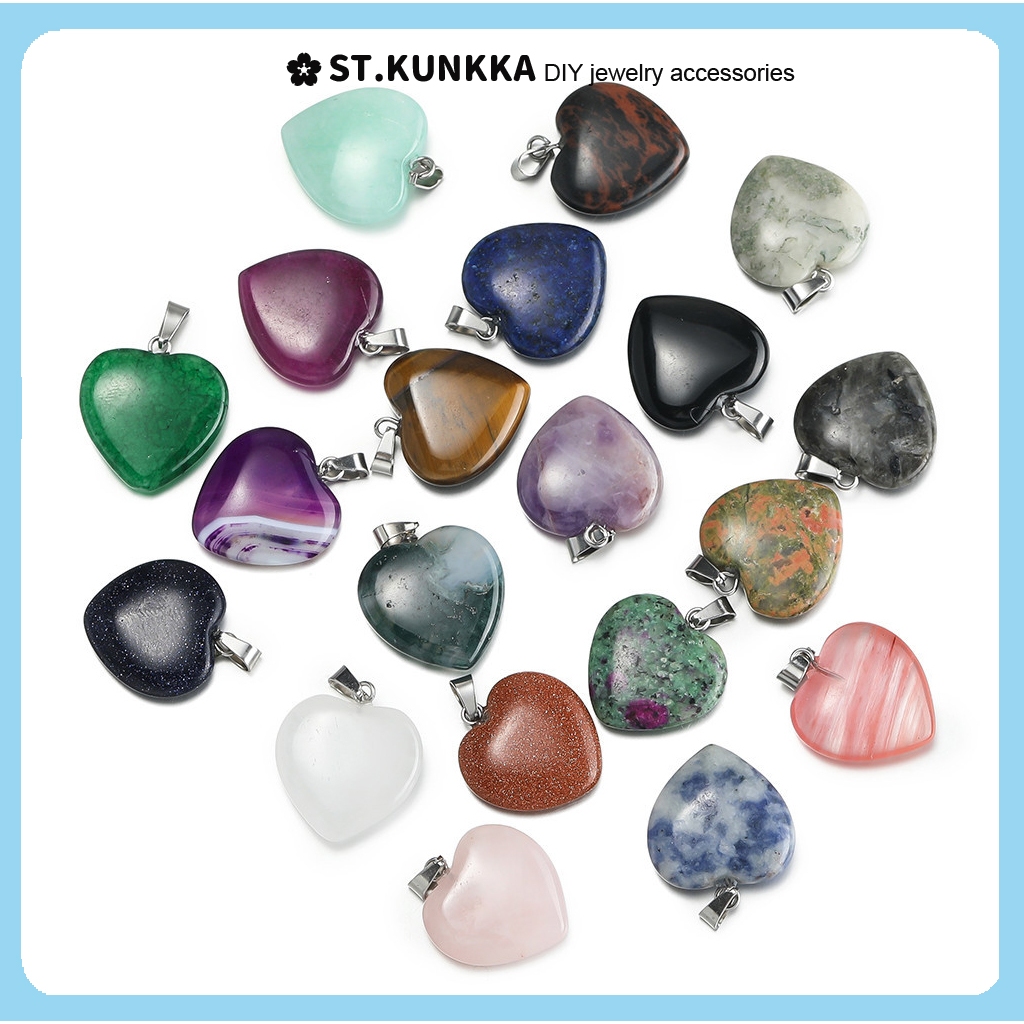 ST.KUNKKA 1pcs 20 * 28 มม จี้หินธรรมชาติ รูปหัวใจ สําหรับทําเครื่องประดับDIY