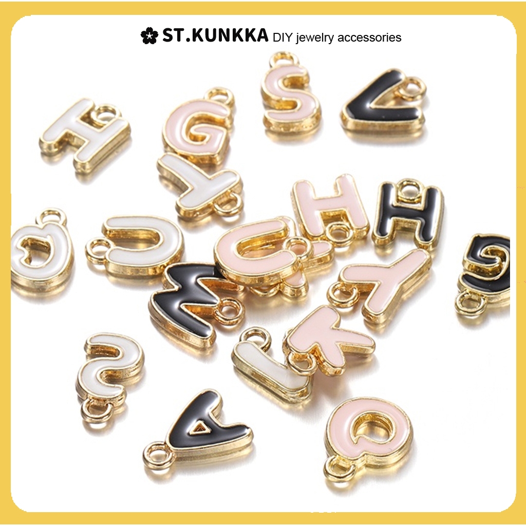 5 ชิ้น  ทำด้วยมือวัสดุ DIY เครื่องประดับอุปกรณ์เสริมโลหะผสมหยดน้ำมั สีชมพู/ดำ/ขาว ตัวอักษรสเตอริโอต่างหูสร้อยข้อมือจี้ขนาดเล็ก