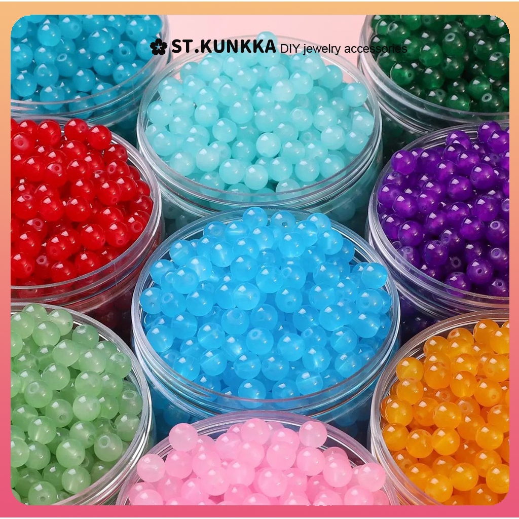St.kunkka 30 ชิ้น 6/8/10 มม.หยกเลียนแบบลูกปัดแก้วสีทึบ Jelly ลูกปัดประดิษฐ์หยกสามารถใช้สําหรับ DIY เครื่องประดับทําสร้อยคอสร้อยข้อมือ