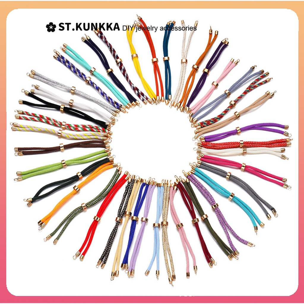 สายสร้อยข้อมือ DIY 40+ สี เชือกถัก 8×120mm พร้อมอุปกรณ์โลหะสีทอง Kunkka อุปกรณ์ทำเครื่องประดับ สายกึ่งสำเร็จรูป ปรับความยาวได้