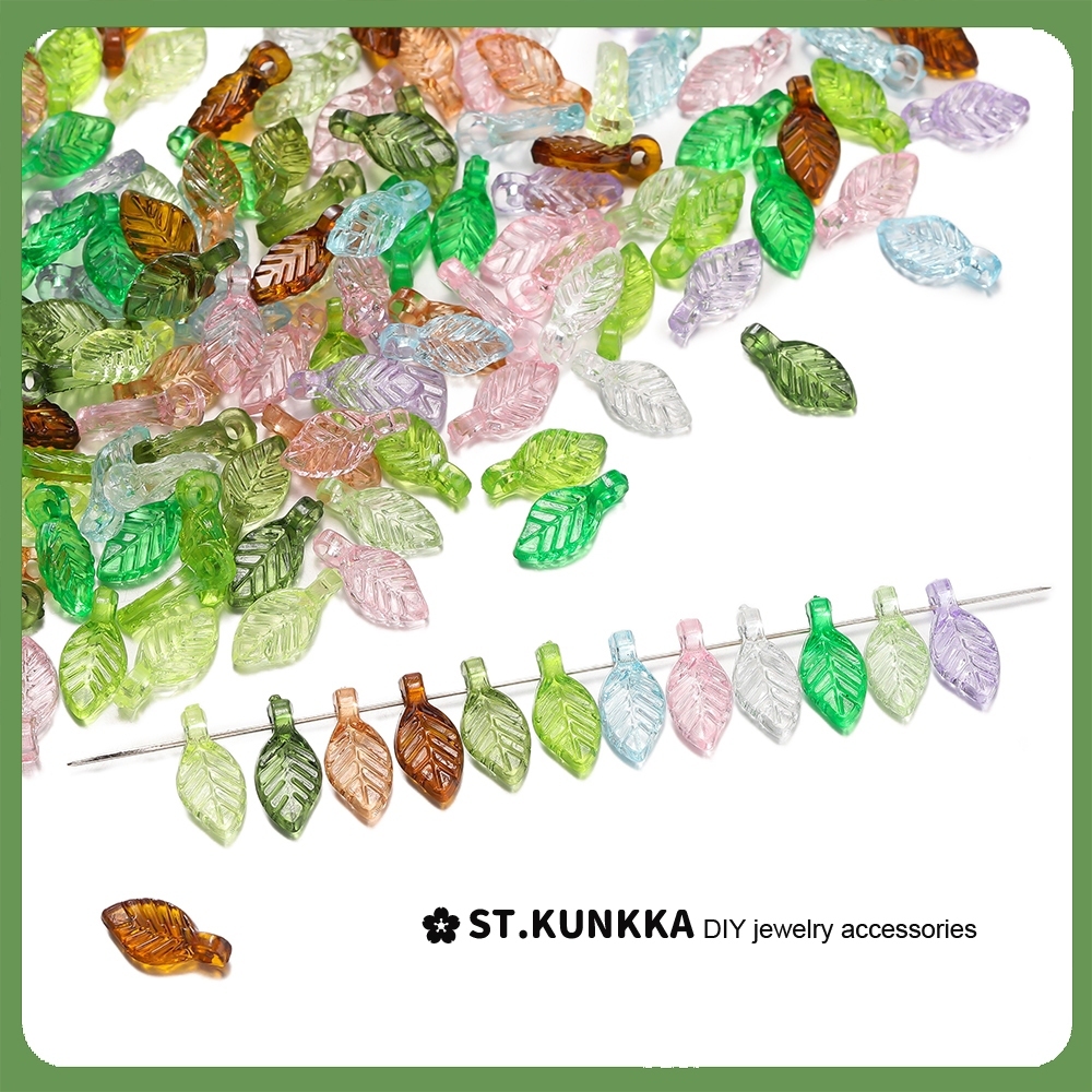 ST.KUNKKA  ชุดลูกปัดรูปใบไม้ใสเรซิ่นอะคริลิค 100 ชิ้นใช้เป็นเครื่องประดับ ทําเอง