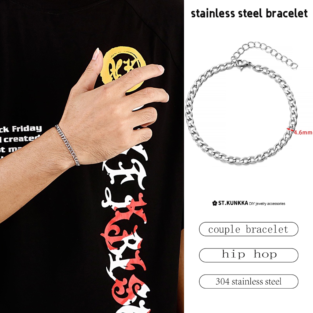 สร้อยข้อมือสแตนเลส 18 ซม. กว้าง 0.8-3 ซม. สร้อยข้อมือคู่ปรับได้ สร้อยคอ
