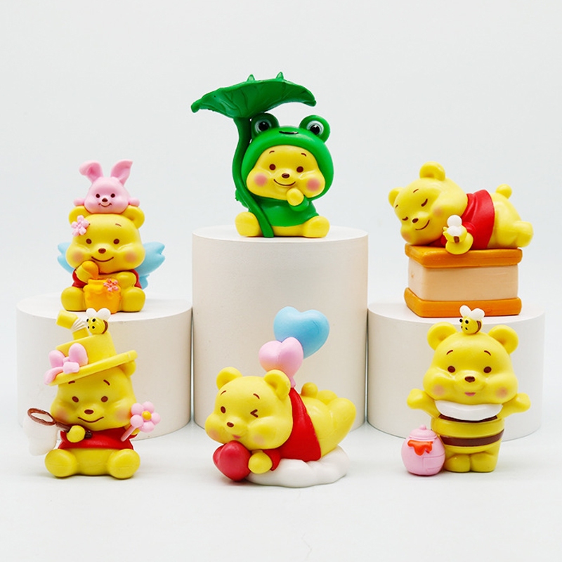 6 ชิ้น/เซ็ตการ์ตูนอะนิเมะ Winnie the Pooh Rapunzel Donald Duck Pooh Bear Mermaid Ariel รุ่น Q PVC รูปตุ๊กตาของเล่น