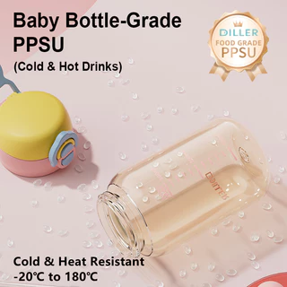 ขวดน้ํา Diller PPSU ป้องกันความร้อน 180℃, BPA-Free, Dual Head, Leakproof, 380/520ml D2606