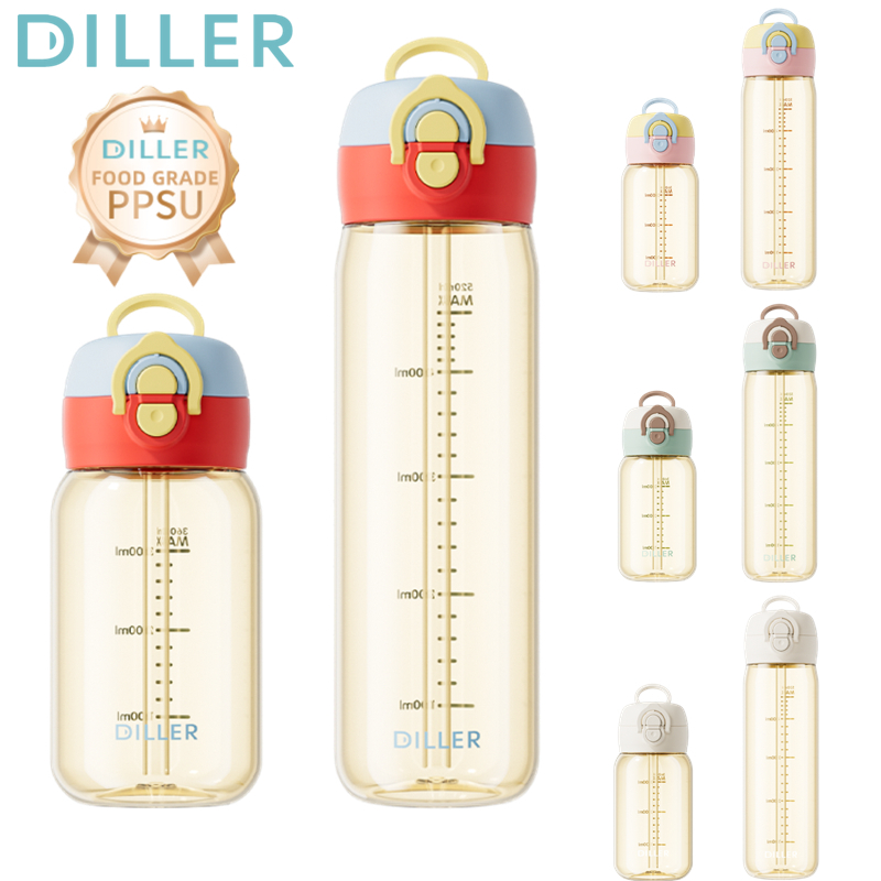 ขวดน้ํา Diller PPSU ป้องกันความร้อน 180℃, BPA-Free, Dual Head, Leakproof, 380/520ml D2606
