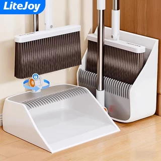 LiteJoy S03 ชุดไม้กวาด+ที่ตักผง ขนาดใหญ่พิเศษ เก็บขนสัตว์เลี้ยง หมุนหัว 360° พับเก็บได้ เหมาะสำหรับบ้านที่มีสัตว์เลี้ยง