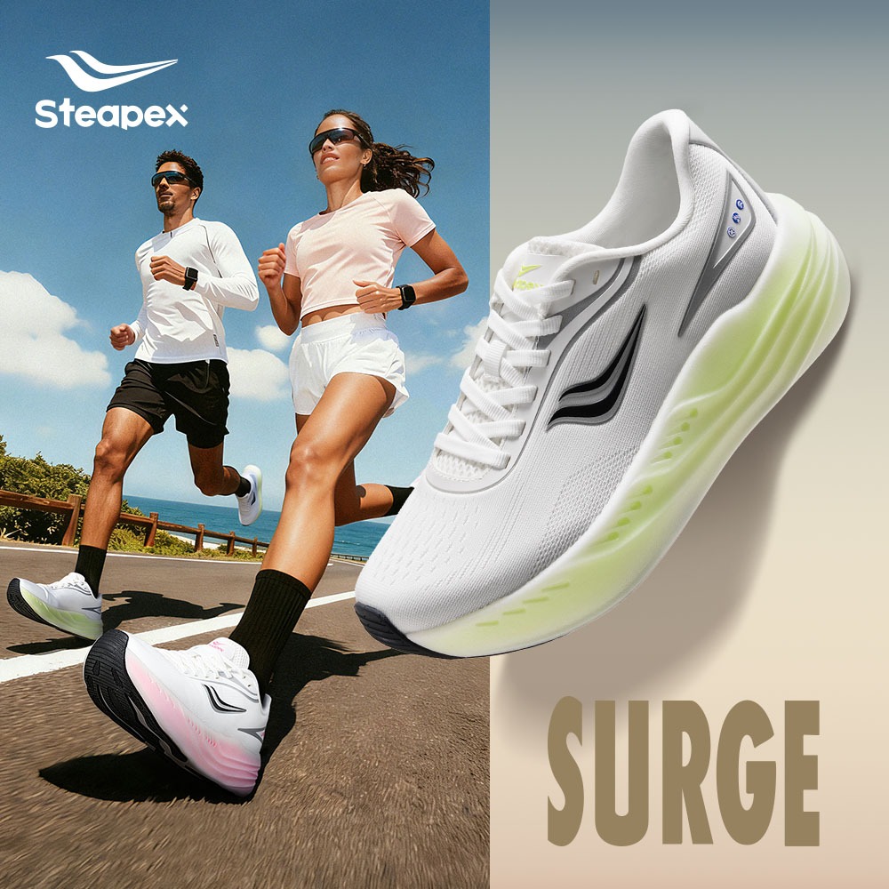 Steapex SURGE รองเท้าผ้าใบชายหญิง ระบายอากาศดีเยี่ยม ไม่ร้อนอับชื้น ใส่ได้ทั้งชีวิตประจำวันและออกกำลังกายระดับมืออาชีพ พร้อมเทคโนโลยีพื้นหนานุ่มกันกระแทกแบบ Supercritical