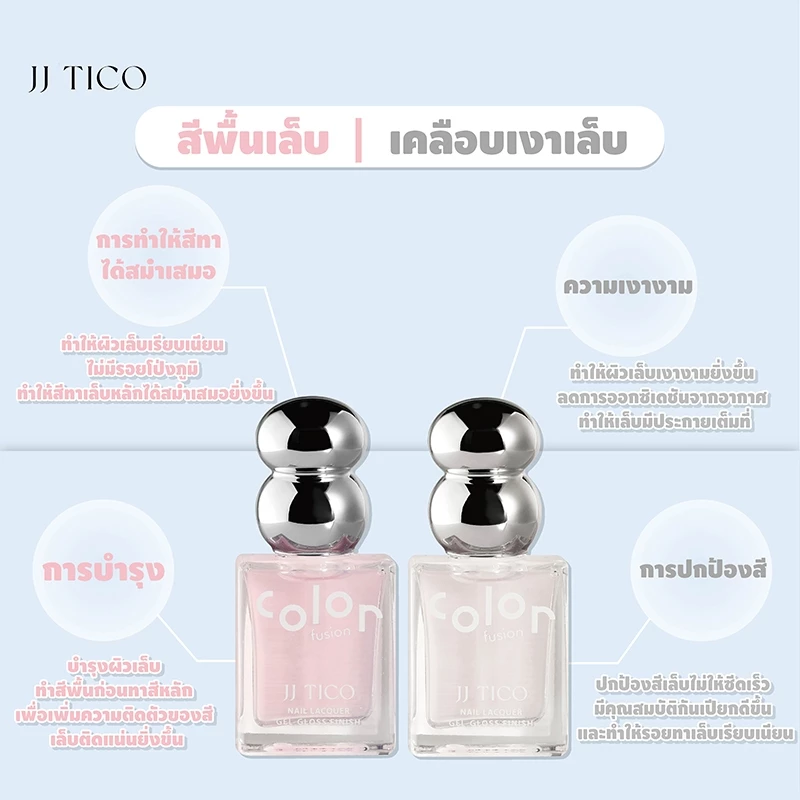 JJ TICO เบส-ทอปโค้ท รองพื้นเคลือบเงาเล็บ สีทาเล็บกึ่งเจล ไม่ต้องอบ ไม่มีกลิ่นฉุน