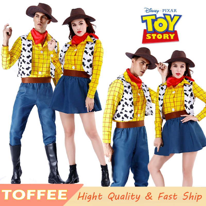 Toy Story Jessie ชุดสําหรับผู้หญิงคาวบอยตะวันตก Woody ชุดสําหรับชายผู้ใหญ่ฮาโลวีนคอสเพลย์เครื่องแต่งกายชุด