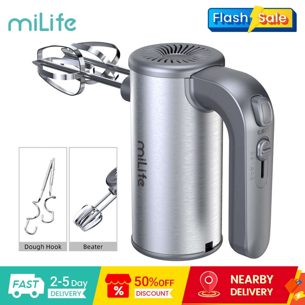 MiLife เครื่องตีไข่ไร้สาย HM-6602 ความเร็ว5เกียร์ Electric Egg Beater เครื่องตีไข่ไฟฟ้าไร้สาย ตะกร้อ