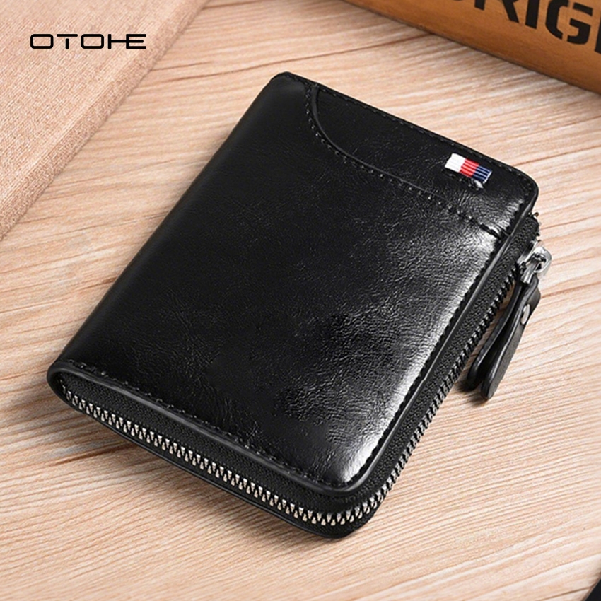 OTOHE ผู้ชายย้อนยุคธุรกิจกระเป๋าสตางค์สั้นน้ำหนักเบาหนัง PU เดินทางกระเป๋าเงินเหรียญ