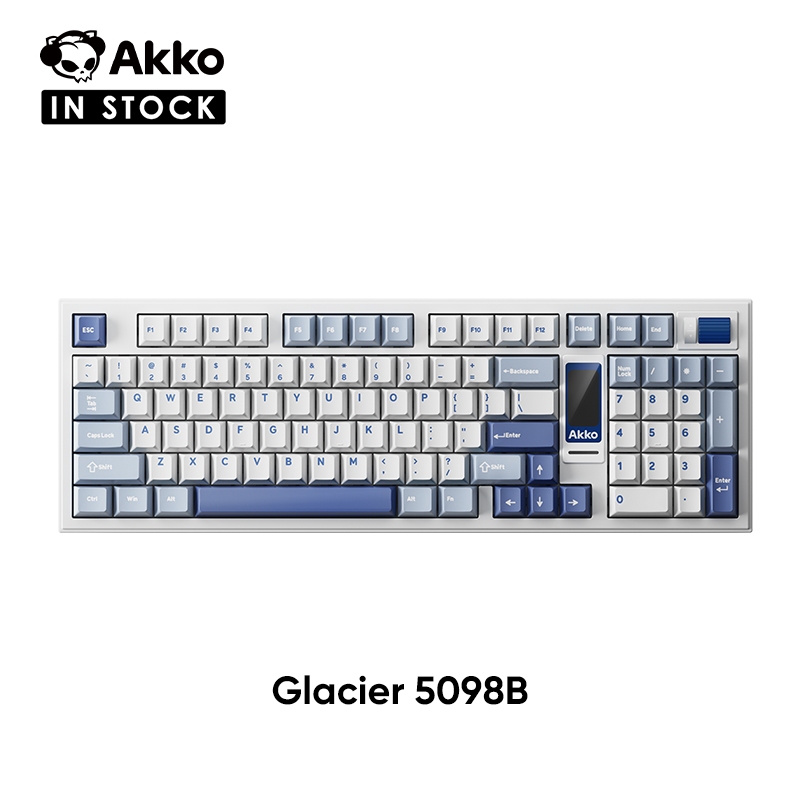 Akko Glacier 5098B คีย์บอร์ดไร้สาย, แรกพร้อมหน้าจอ LCD, ติดตั้งปะเก็น, ปุ่มกดย้อมสี PBT