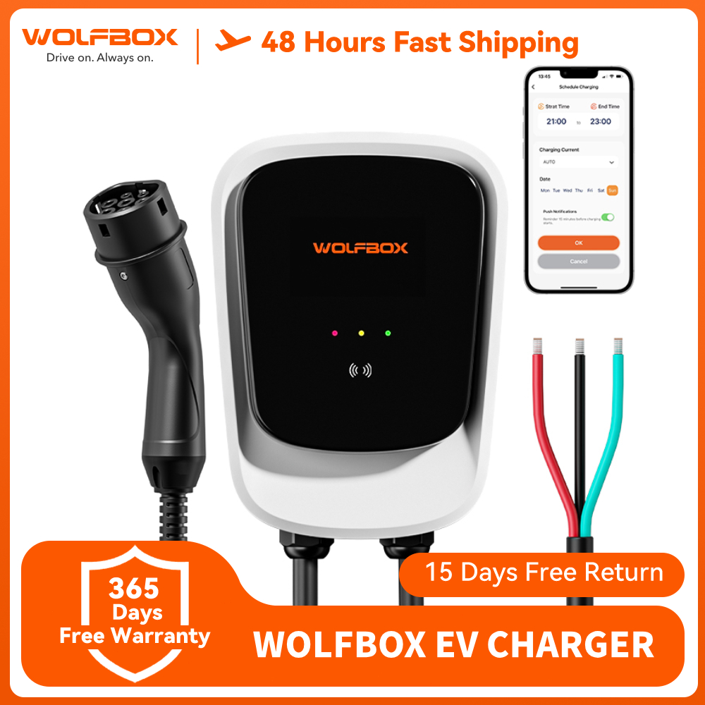 WOLFBOX 7KW EV Charger ประเภท 2 32A มาตรฐานยุโรป Wallbox RFID WiFi BT IP55 ใช้ในบ้าน