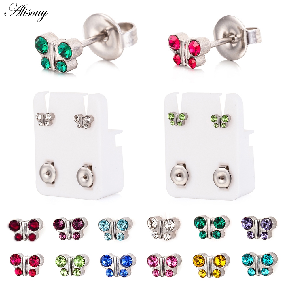 ต่างหูเหล็กผีเสื้อ Birthstone Zircon สำหรับการเจาะ Helix และ Tragus พร้อมแพคเกจแบบ Aseptic