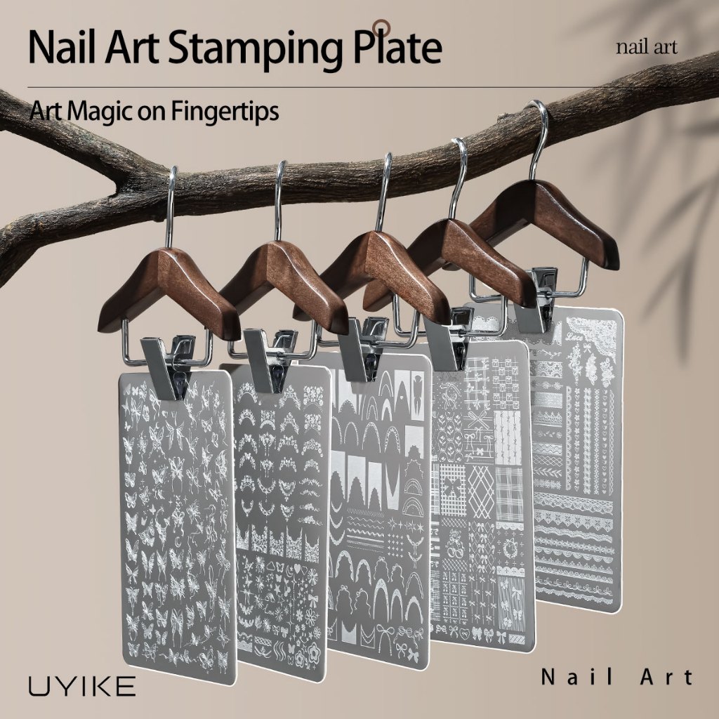 UYIKE Nail Art Stamping Plate Lace Butterfly Flower Mold French Pattern Transparent Transfer Silicone Stamper Plate
